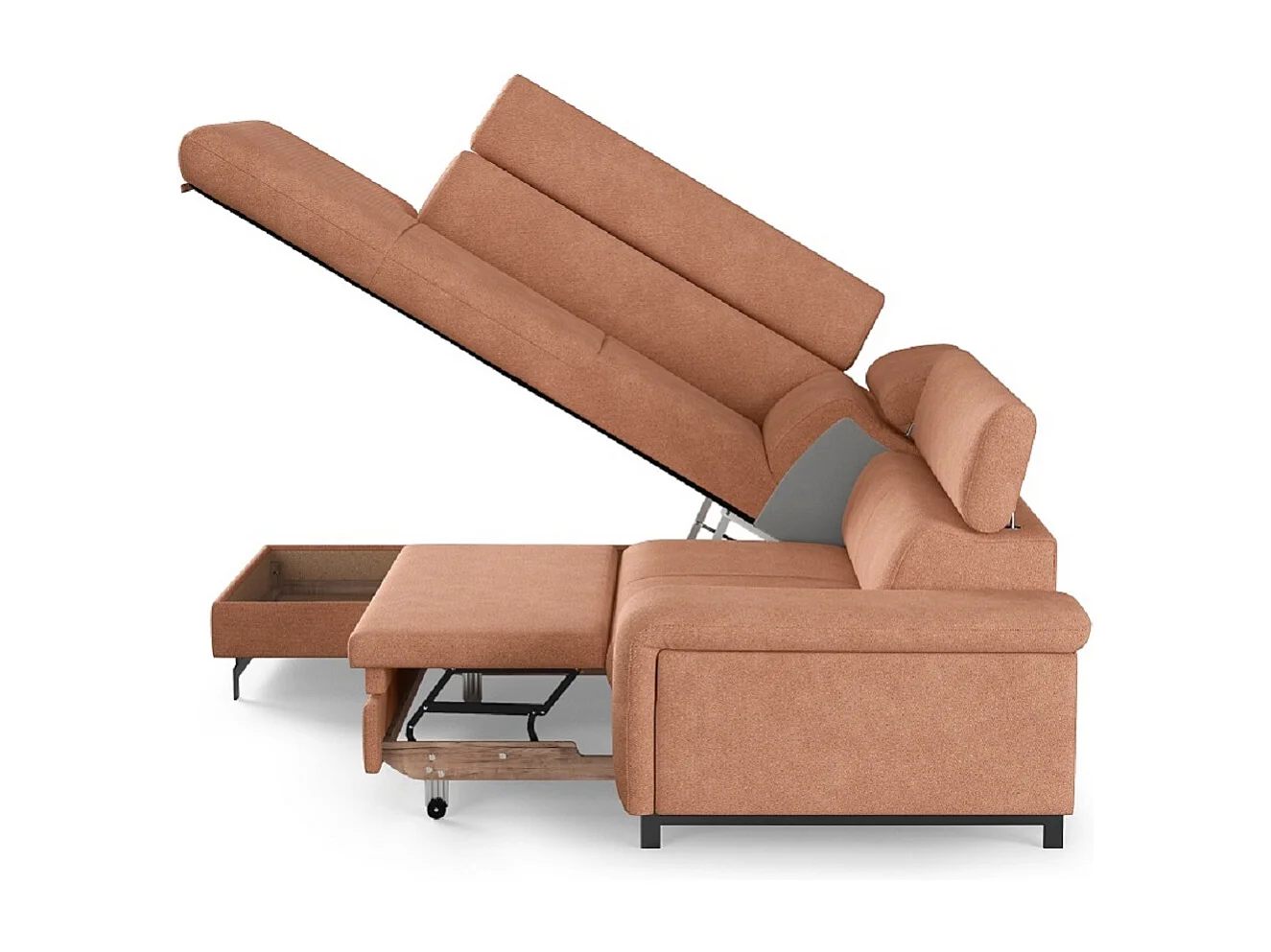 MYHOMELANDO Emma hoekbank – L-vorm met slaapfunctie en opbergruimte, verstelbare hoofdsteunen