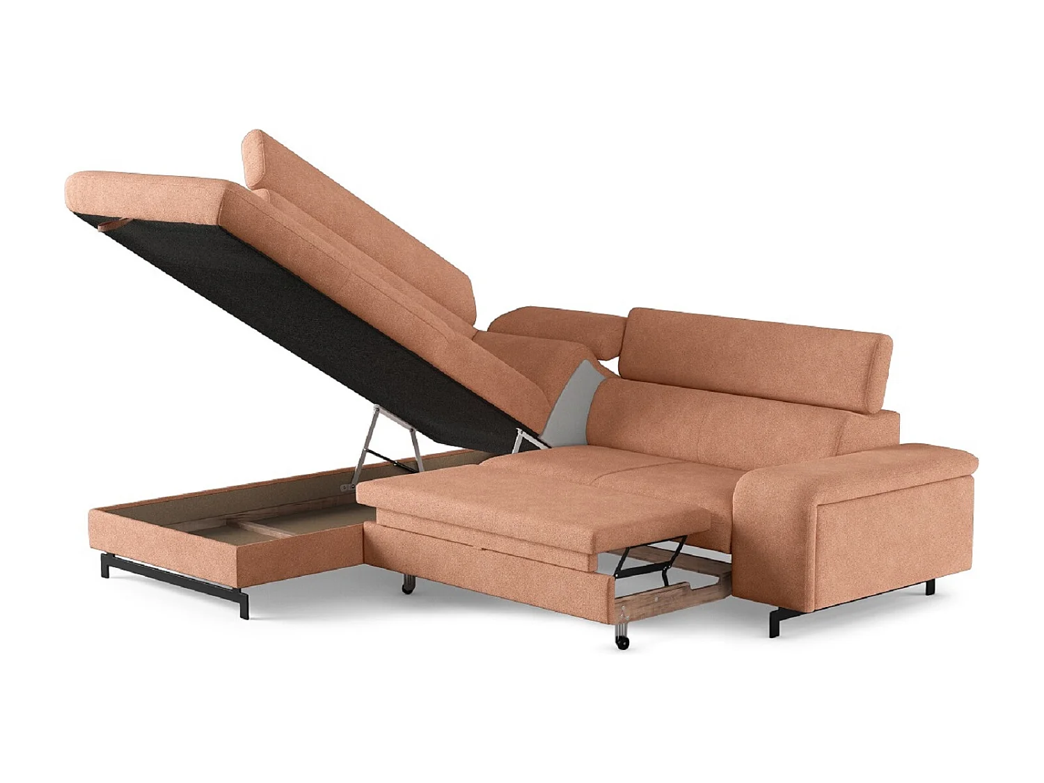 MYHOMELANDO Emma hoekbank – L-vorm met slaapfunctie en opbergruimte, verstelbare hoofdsteunen