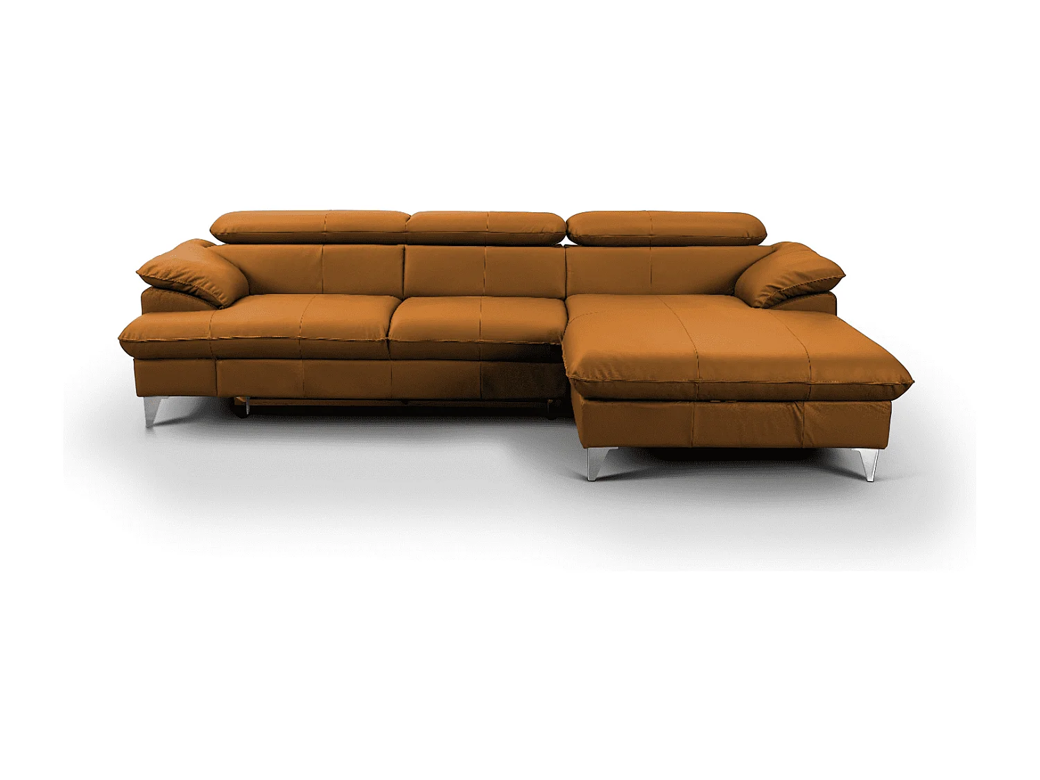 MYHOMELANDO David hoekbank echt leer – L-vorm met slaapfunctie, opbergruimte en verstelbare hoofdsteunen