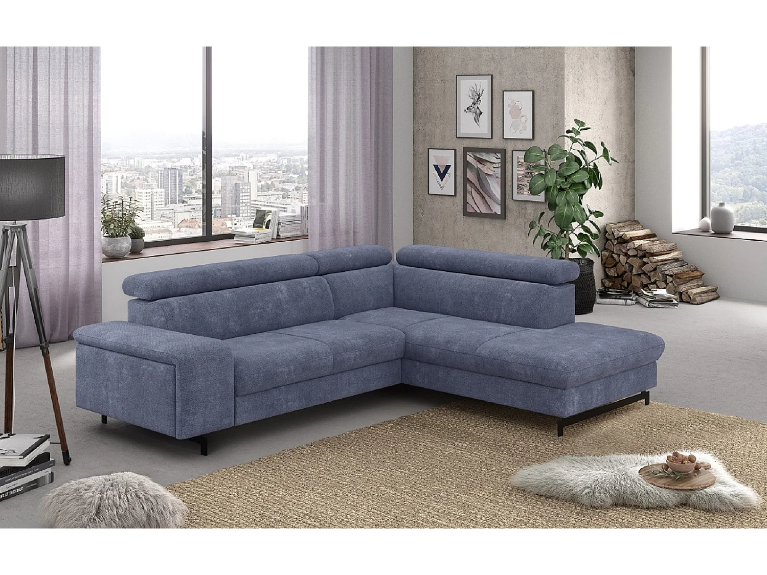 MYHOMELANDO Emma hoekbank – L-vorm met slaapfunctie en opbergruimte, verstelbare hoofdsteunen