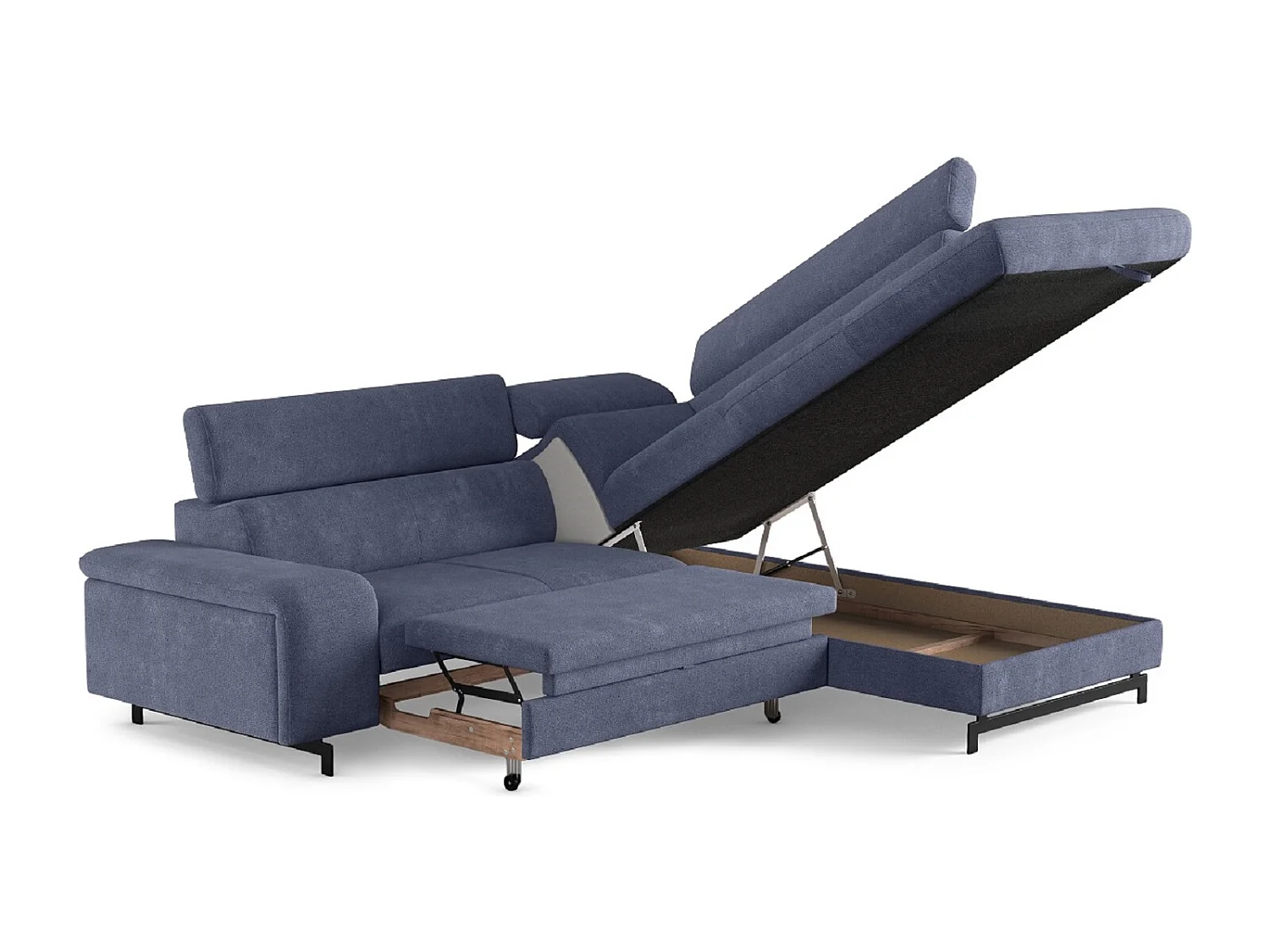 MYHOMELANDO Emma hoekbank – L-vorm met slaapfunctie en opbergruimte, verstelbare hoofdsteunen