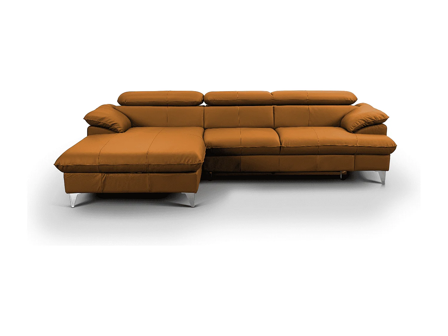 MYHOMELANDO David hoekbank echt leer – L-vorm met slaapfunctie, opbergruimte en verstelbare hoofdsteunen