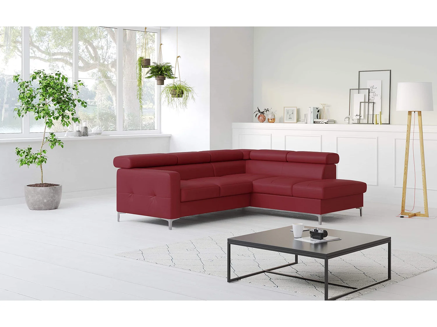 MYHOMELANDO Sammy echt leren hoekbank – L-vorm met slaapfunctie en opbergruimte