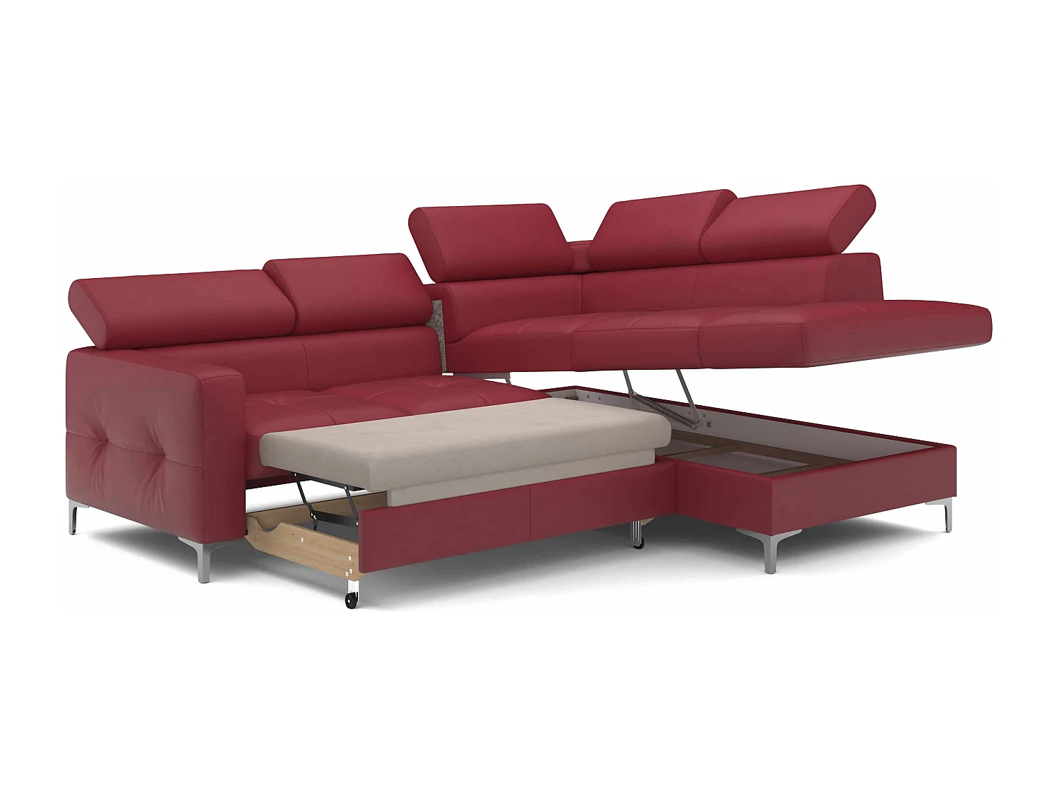 MYHOMELANDO Sammy echt leren hoekbank – L-vorm met slaapfunctie en opbergruimte