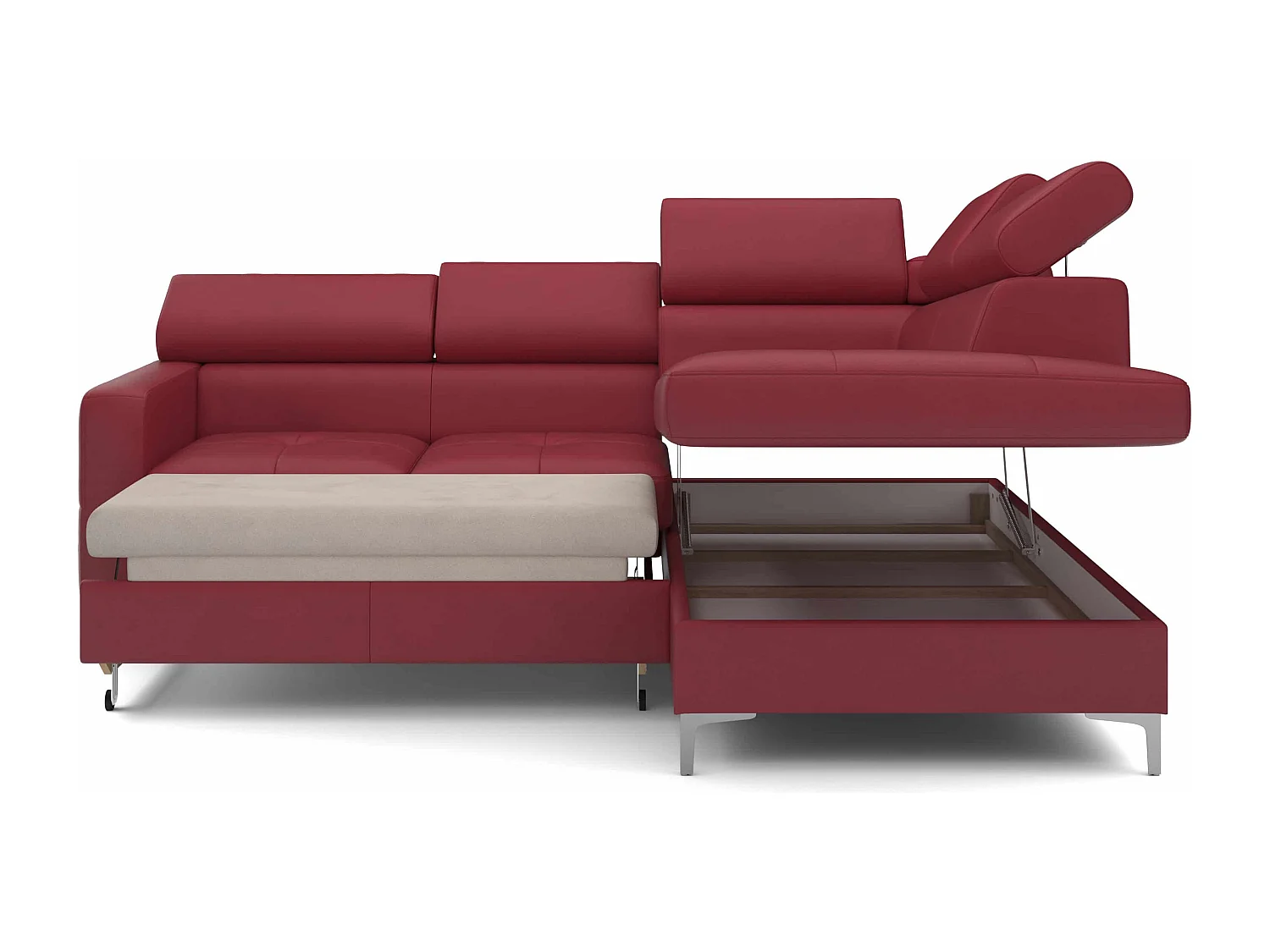 MYHOMELANDO Sammy echt leren hoekbank – L-vorm met slaapfunctie en opbergruimte