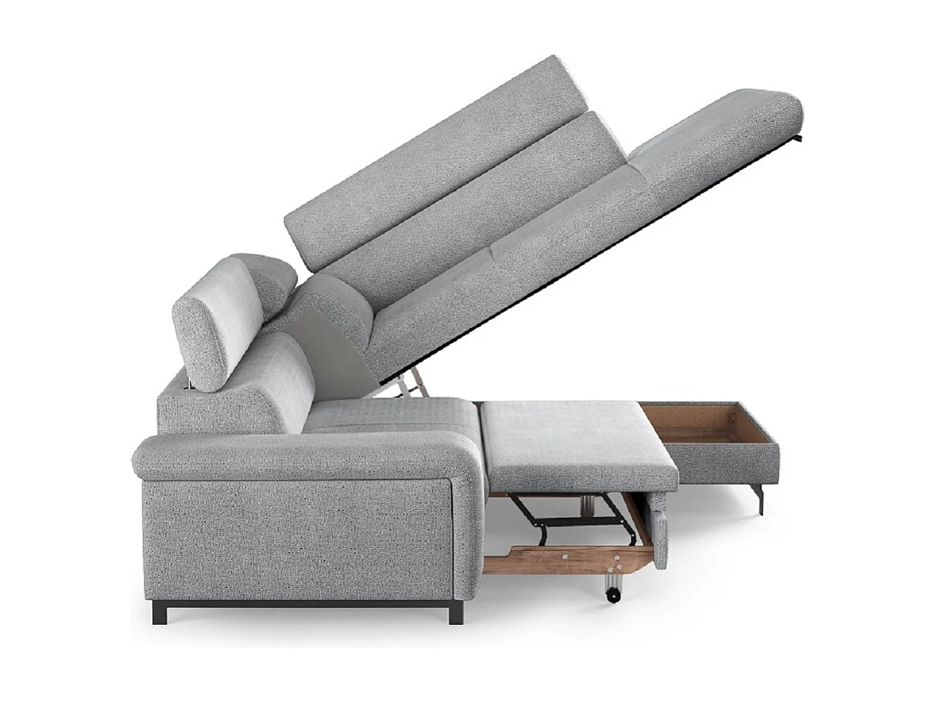 MYHOMELANDO Emma hoekbank – L-vorm met slaapfunctie en opbergruimte, verstelbare hoofdsteunen