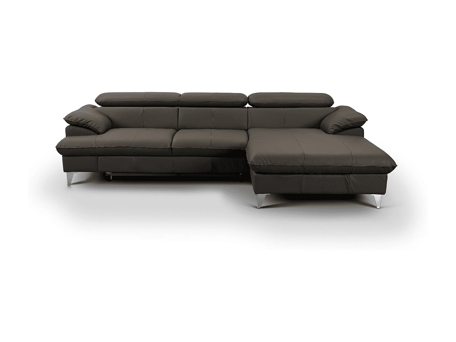 MYHOMELANDO David hoekbank echt leer – L-vorm met slaapfunctie, opbergruimte en verstelbare hoofdsteunen