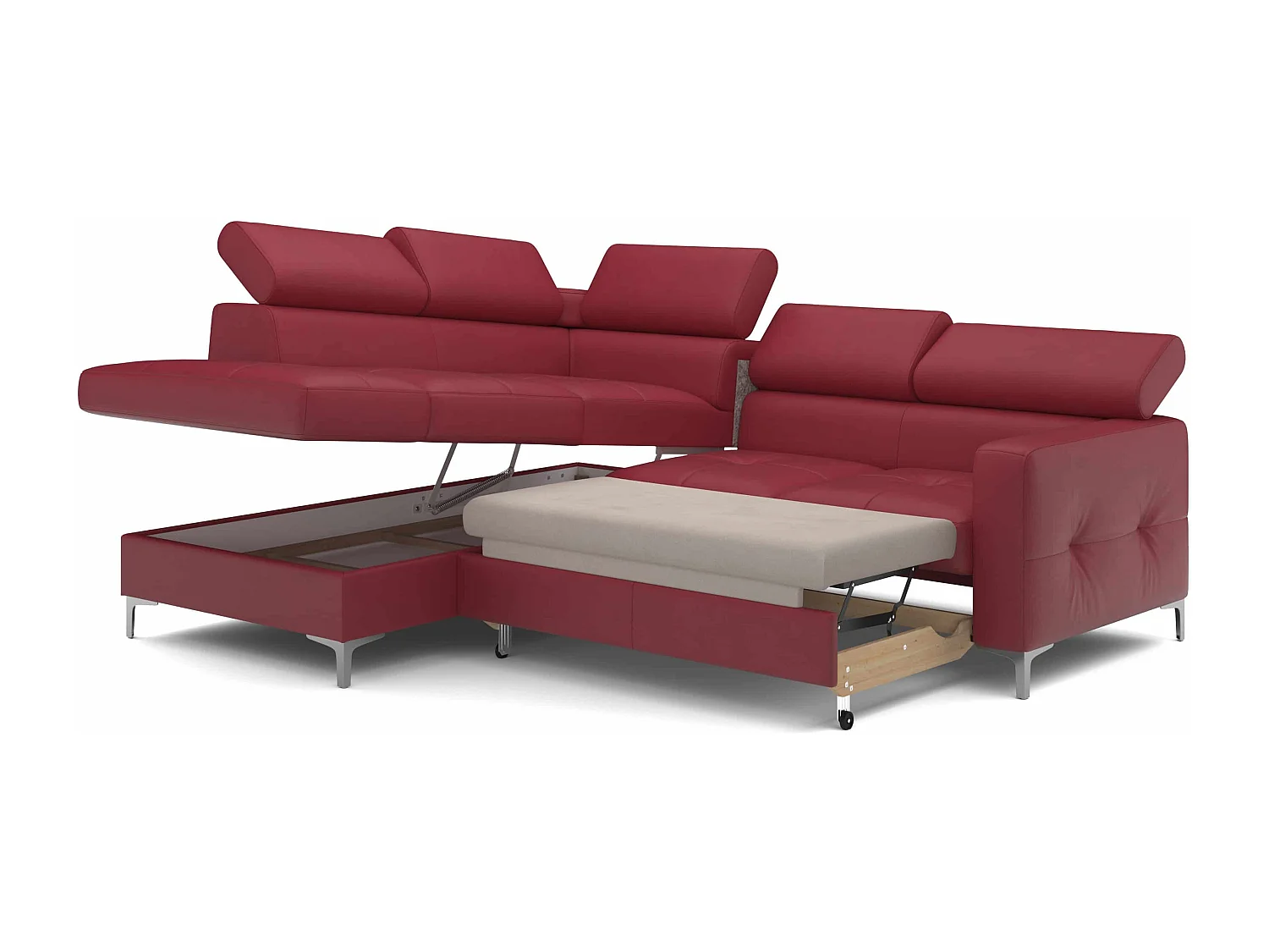 MYHOMELANDO Sammy echt leren hoekbank – L-vorm met slaapfunctie en opbergruimte