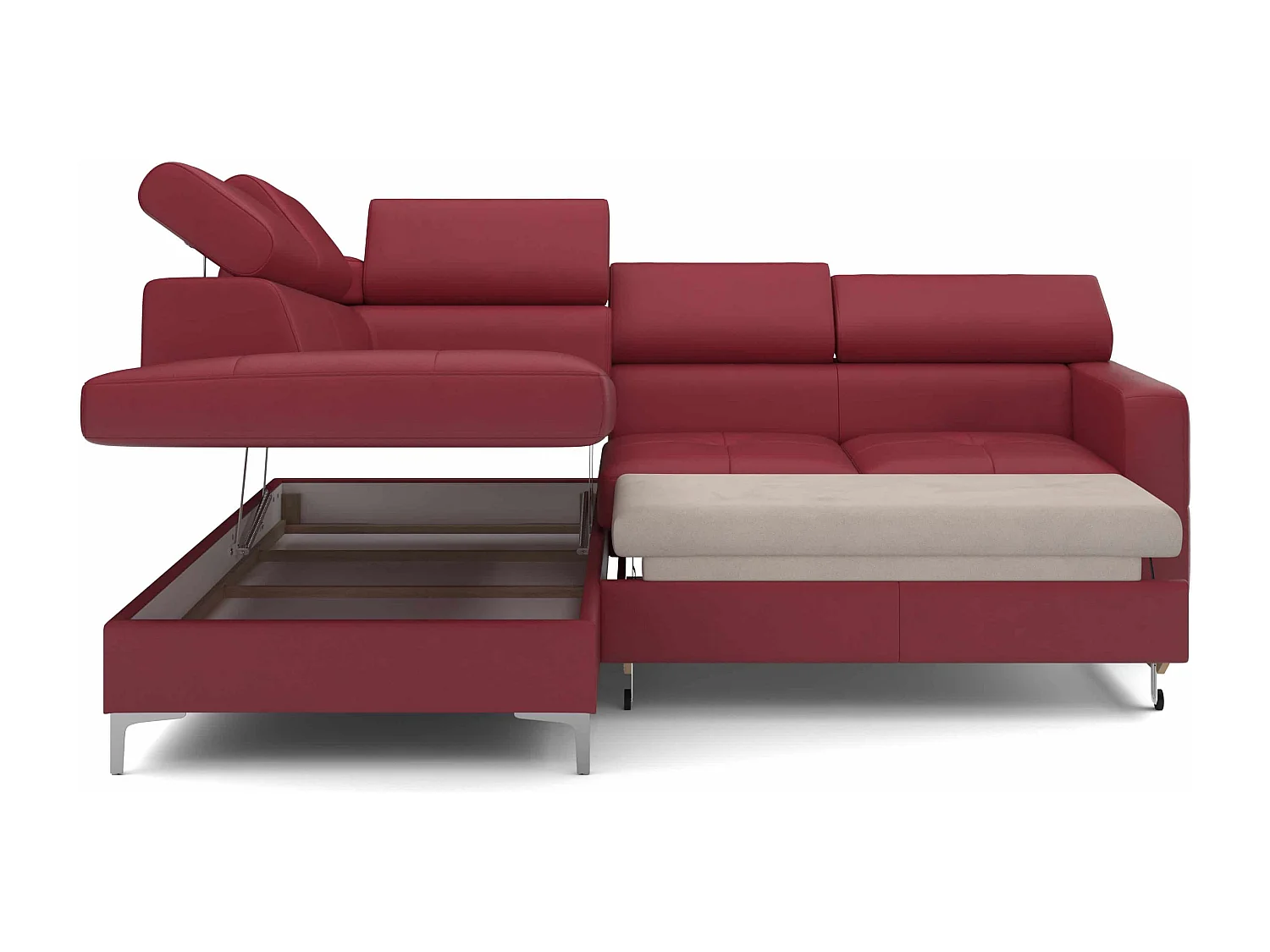 MYHOMELANDO Sammy echt leren hoekbank – L-vorm met slaapfunctie en opbergruimte