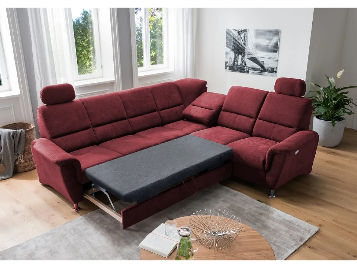 MYHOMELANDO Paris hoekbank – slaapfunctie, elektrische relaxfunctie, USB-aansluiting