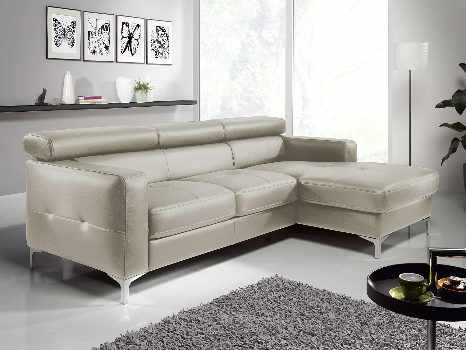 MYHOMELANDO Sammy echt leren hoekbank – L-vorm met recamière, slaapfunctie en opbergruimte