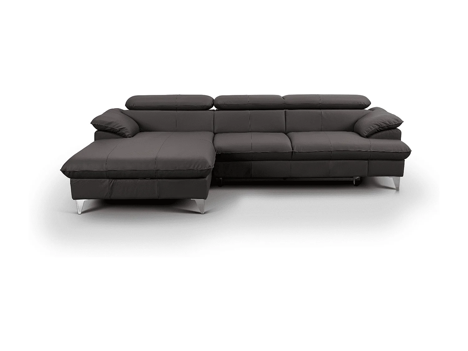 MYHOMELANDO David hoekbank echt leer – L-vorm met slaapfunctie, opbergruimte en verstelbare hoofdsteunen