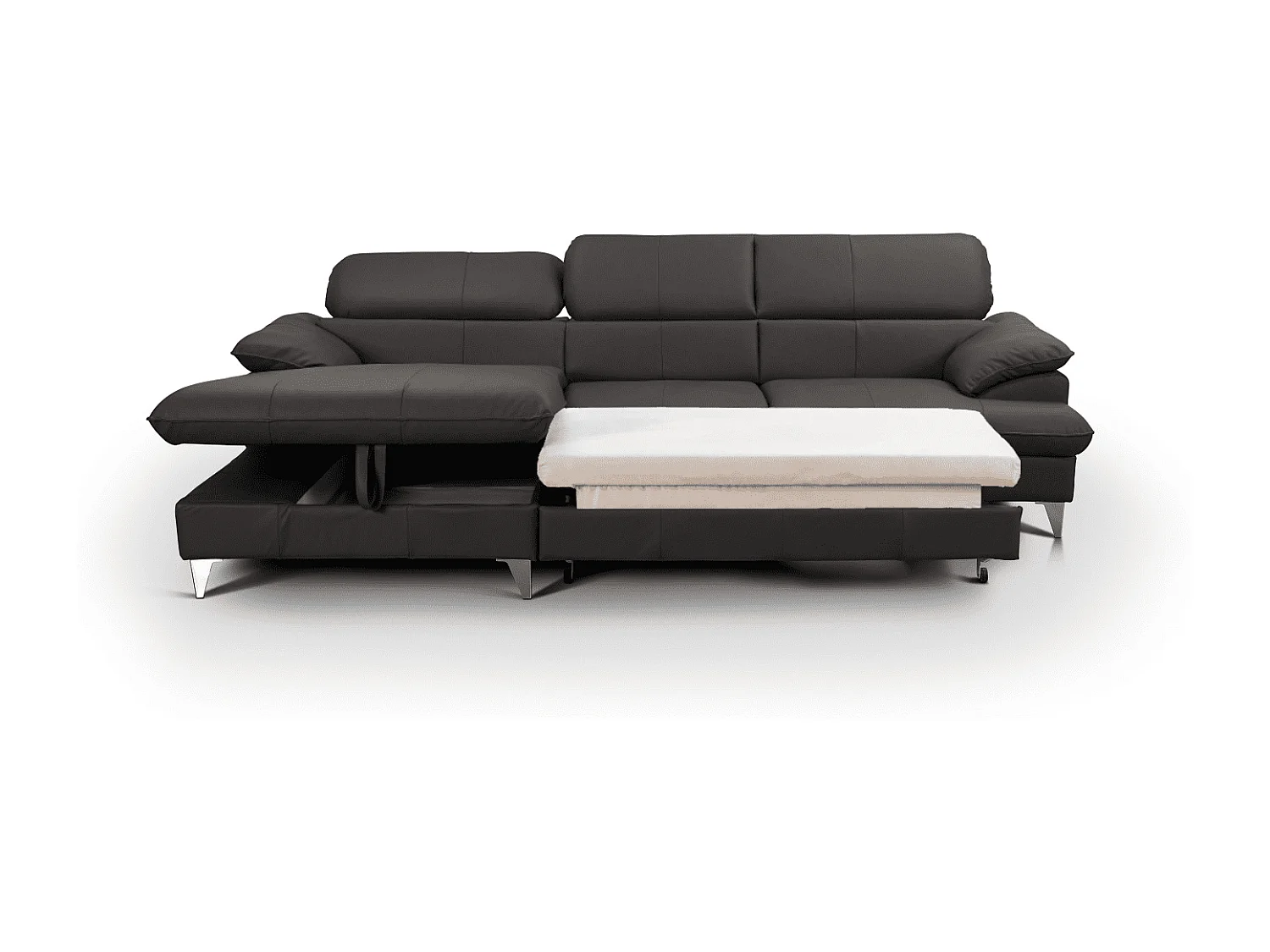 MYHOMELANDO David hoekbank echt leer – L-vorm met slaapfunctie, opbergruimte en verstelbare hoofdsteunen