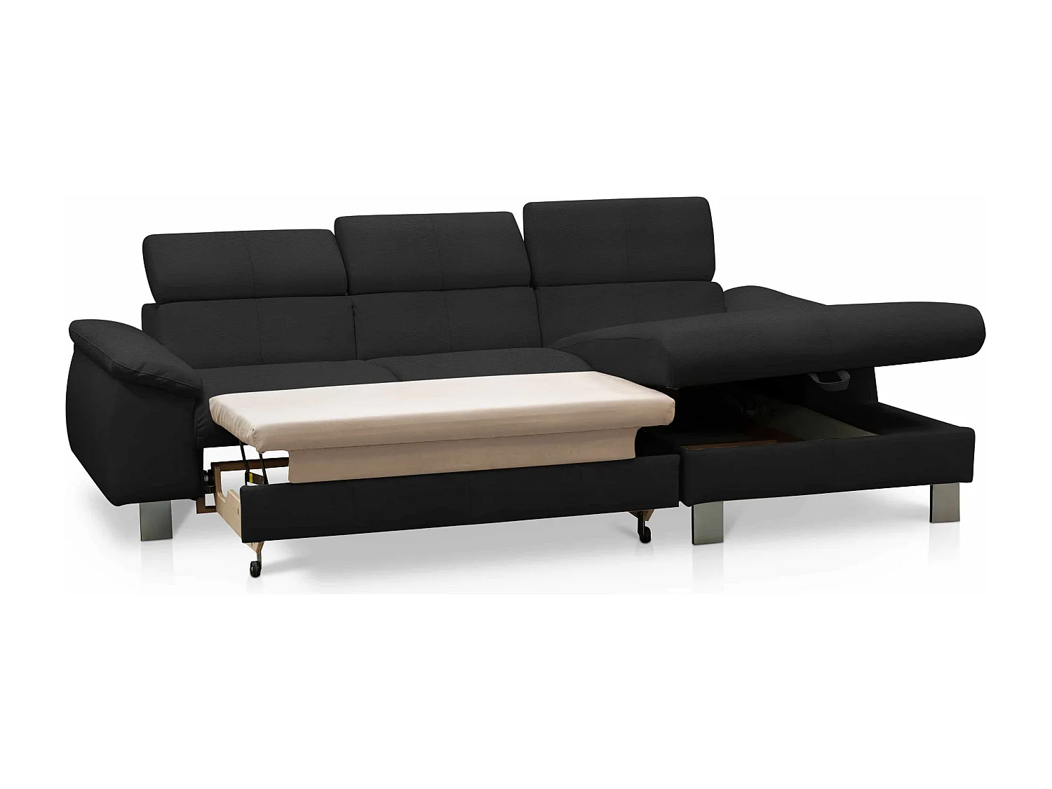 MYHOMELANDO Micky Ecksofa Echtleder – L‑Form mit Schlaffunktion und Bettkasten