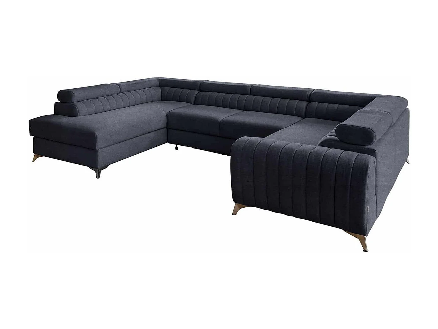 MYHOMELANDO Louis canapé panoramique – forme en U avec fonction couchage et coffre de rangement, tissu Poco