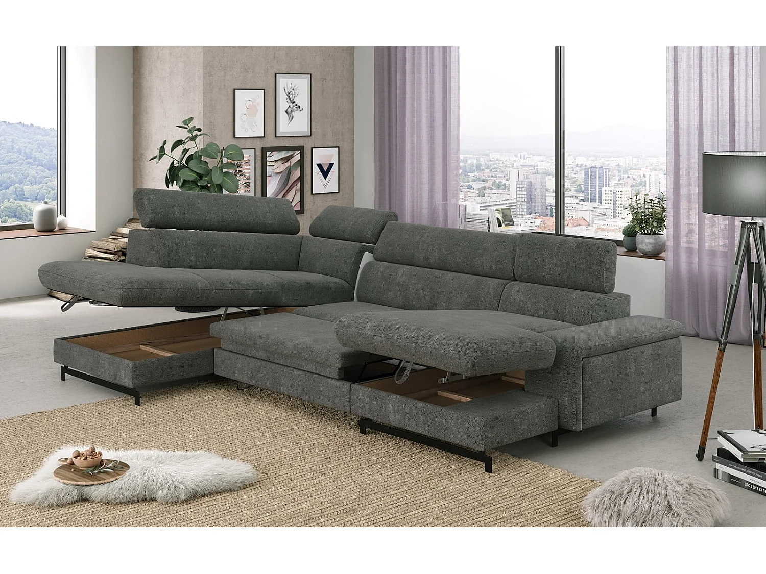 MYHOMELANDO Emma woonlandschap – U-vorm met slaapfunctie en opbergruimte, Orlando-stof