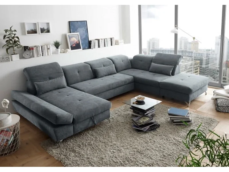 MYHOMELANDO Melfi Wohnlandschaft – U-Form mit Schlaffunktion und Bettkasten