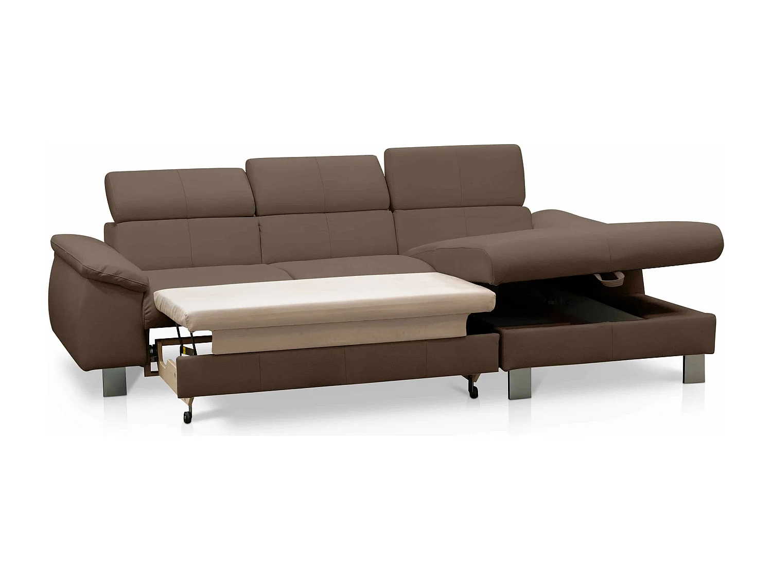 MYHOMELANDO Micky Ecksofa Echtleder – L‑Form mit Schlaffunktion und Bettkasten