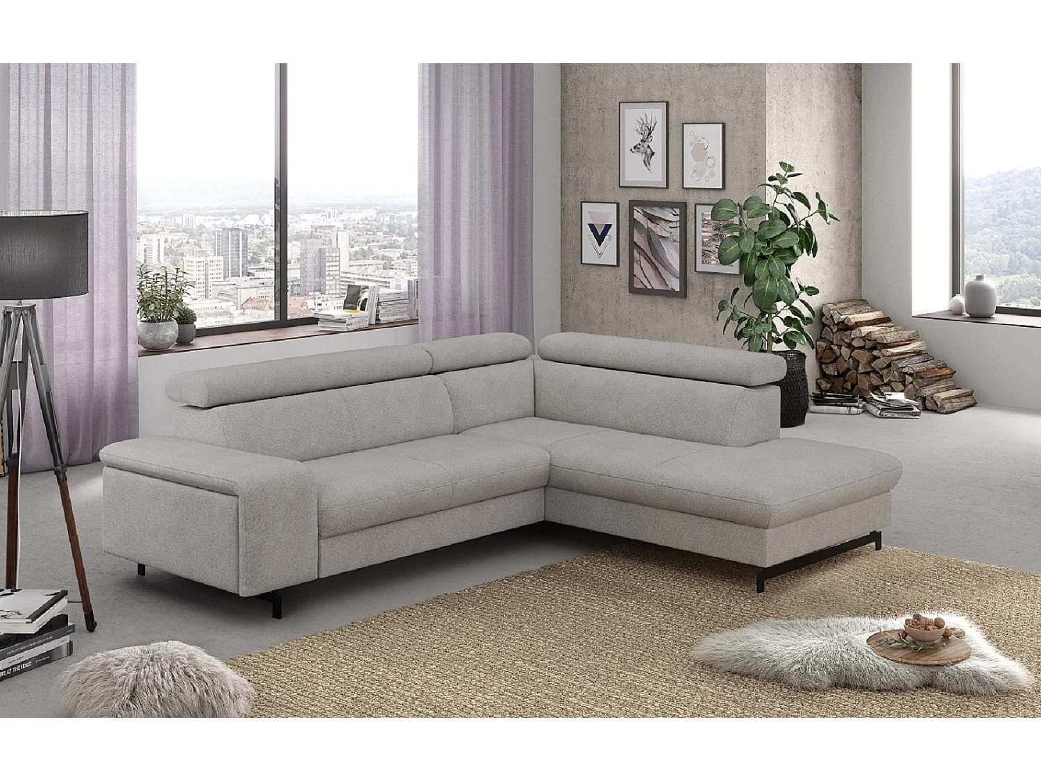 MYHOMELANDO Emma hoekbank – L-vorm met slaapfunctie en opbergruimte, verstelbare hoofdsteunen