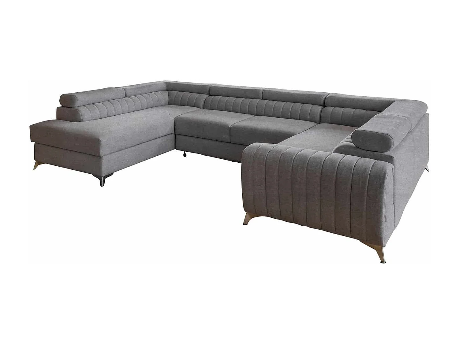 MYHOMELANDO Louis canapé panoramique – forme en U avec fonction couchage et coffre de rangement, tissu Poco