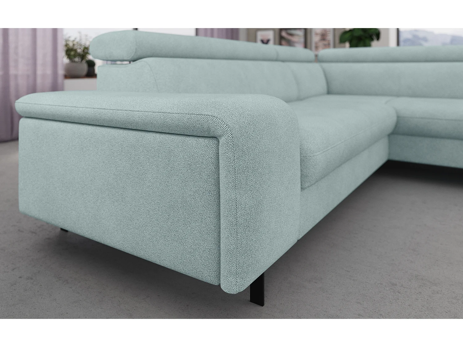 MYHOMELANDO Emma hoekbank – L-vorm met slaapfunctie en opbergruimte, verstelbare hoofdsteunen