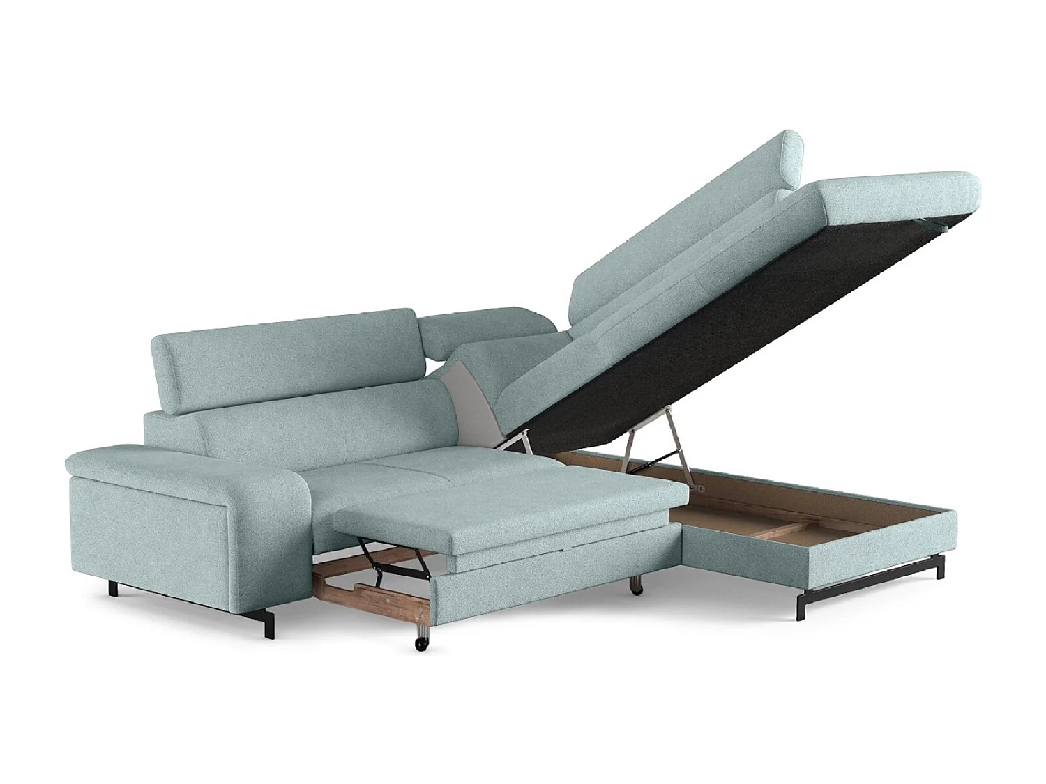 MYHOMELANDO Emma hoekbank – L-vorm met slaapfunctie en opbergruimte, verstelbare hoofdsteunen