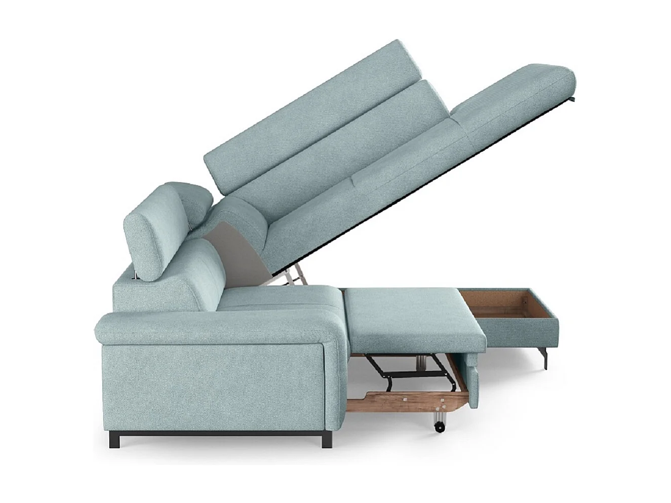 MYHOMELANDO Emma hoekbank – L-vorm met slaapfunctie en opbergruimte, verstelbare hoofdsteunen