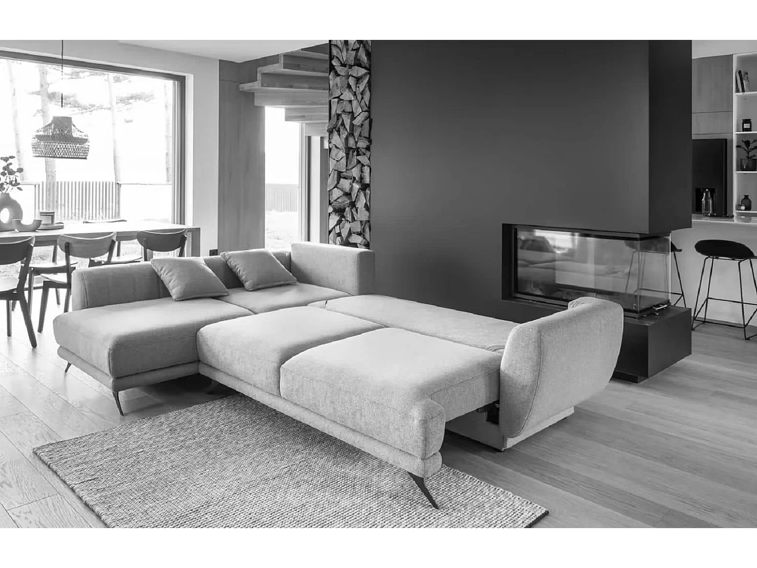 MYHOMELANDO Lagos hoekbank – slaapfunctie en opbergruimte, Softies-stof