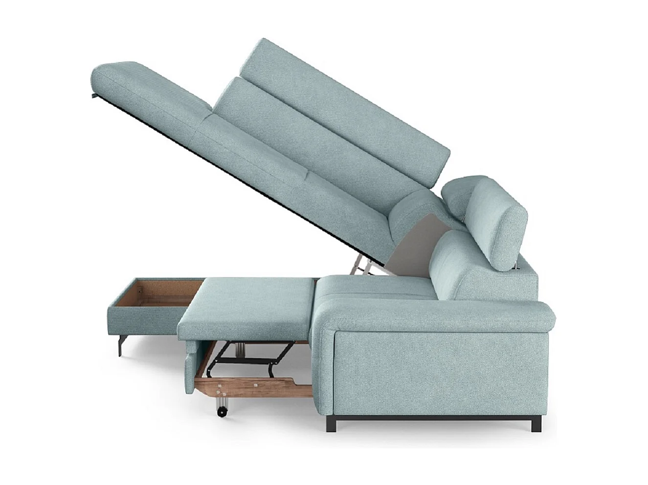 MYHOMELANDO Emma hoekbank – L-vorm met slaapfunctie en opbergruimte, verstelbare hoofdsteunen
