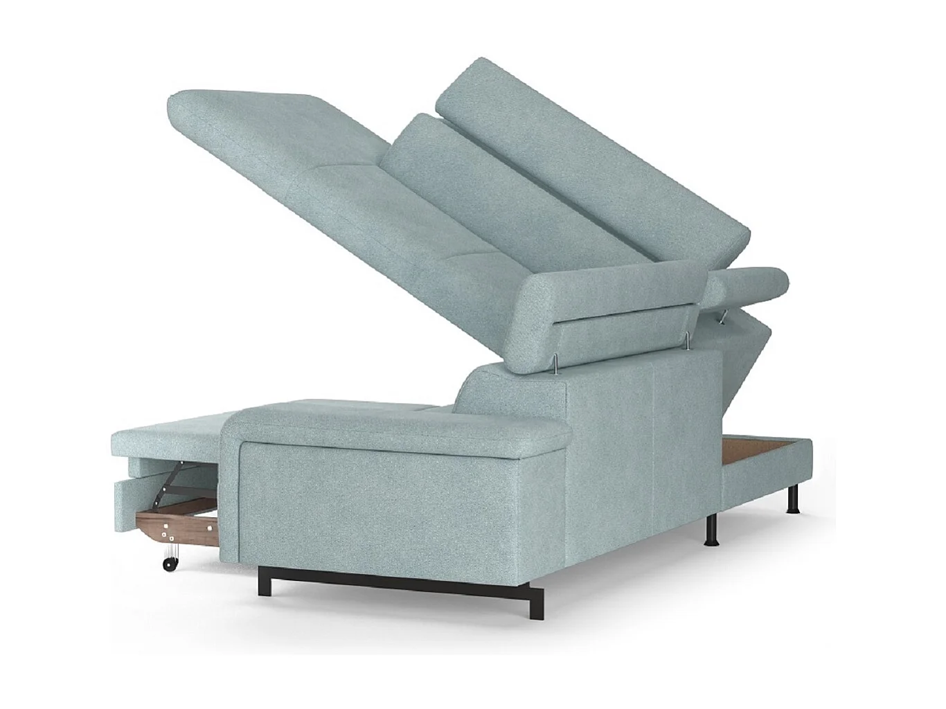 MYHOMELANDO Emma hoekbank – L-vorm met slaapfunctie en opbergruimte, verstelbare hoofdsteunen