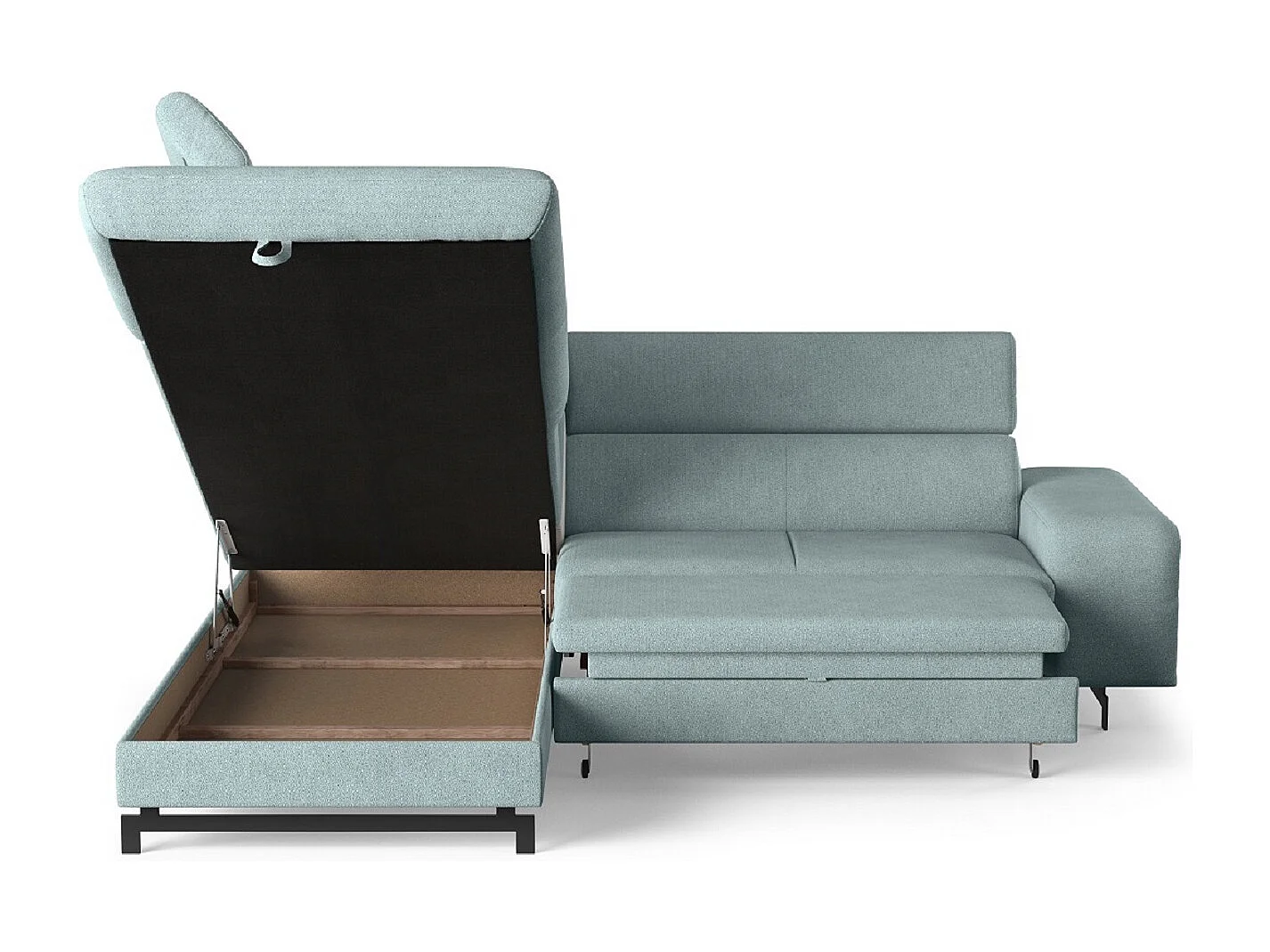 MYHOMELANDO Emma hoekbank – L-vorm met slaapfunctie en opbergruimte, verstelbare hoofdsteunen