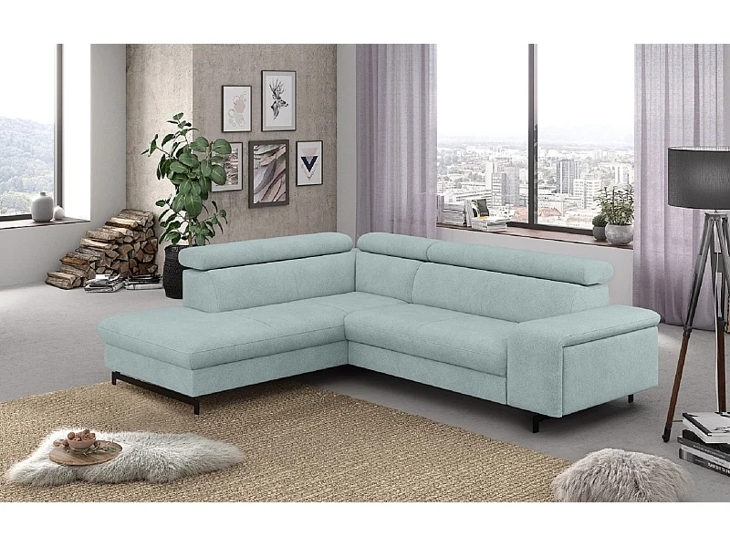 MYHOMELANDO Emma canapé d’angle – forme en L avec fonction couchage et coffre de rangement, appuie-têtes réglables