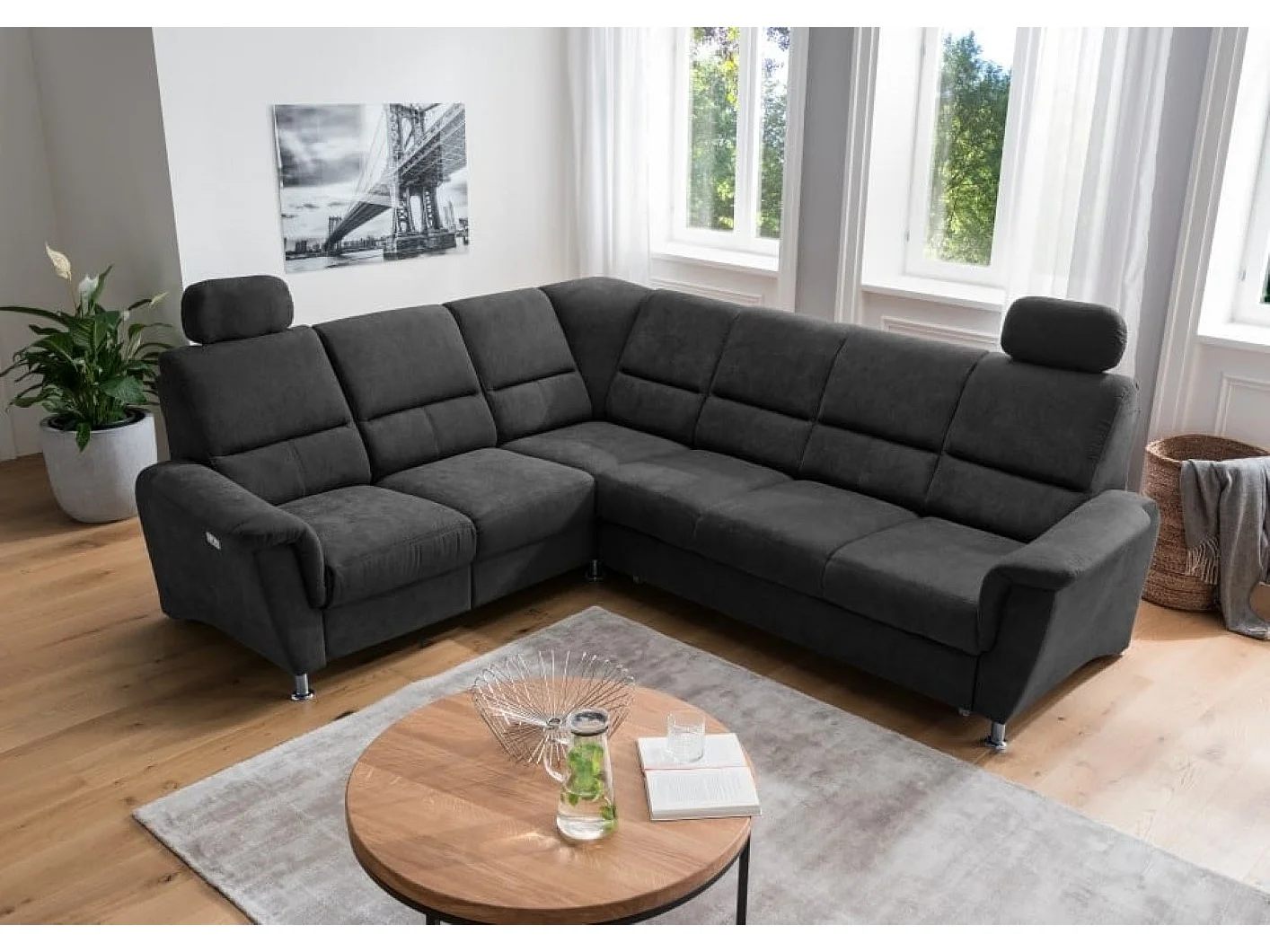 MYHOMELANDO Paris Ecksofa – Schlaffunktion, elektrische Relaxfunktion, USB-Anschluss