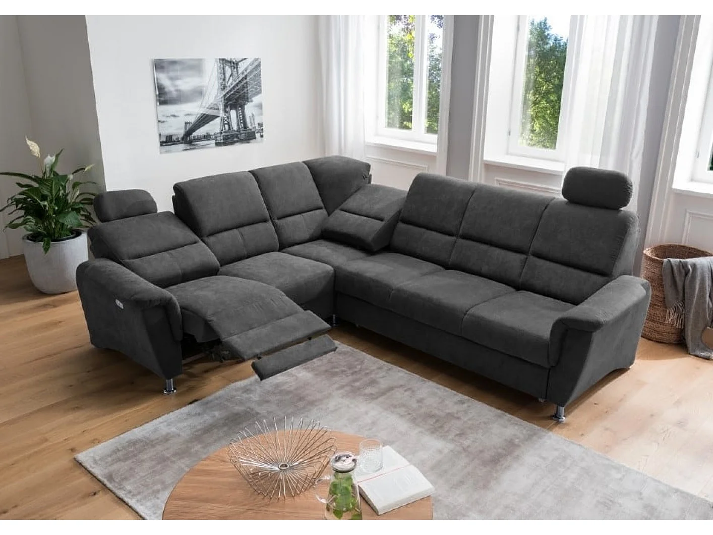 MYHOMELANDO Paris Ecksofa – Schlaffunktion, elektrische Relaxfunktion, USB-Anschluss