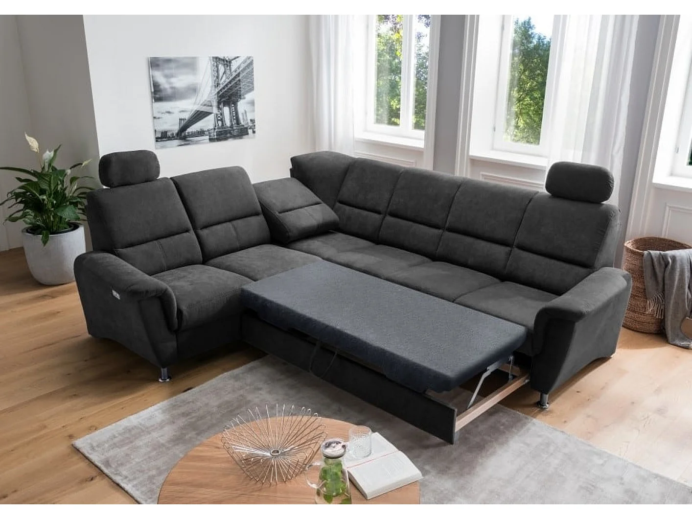 MYHOMELANDO Paris Ecksofa – Schlaffunktion, elektrische Relaxfunktion, USB-Anschluss