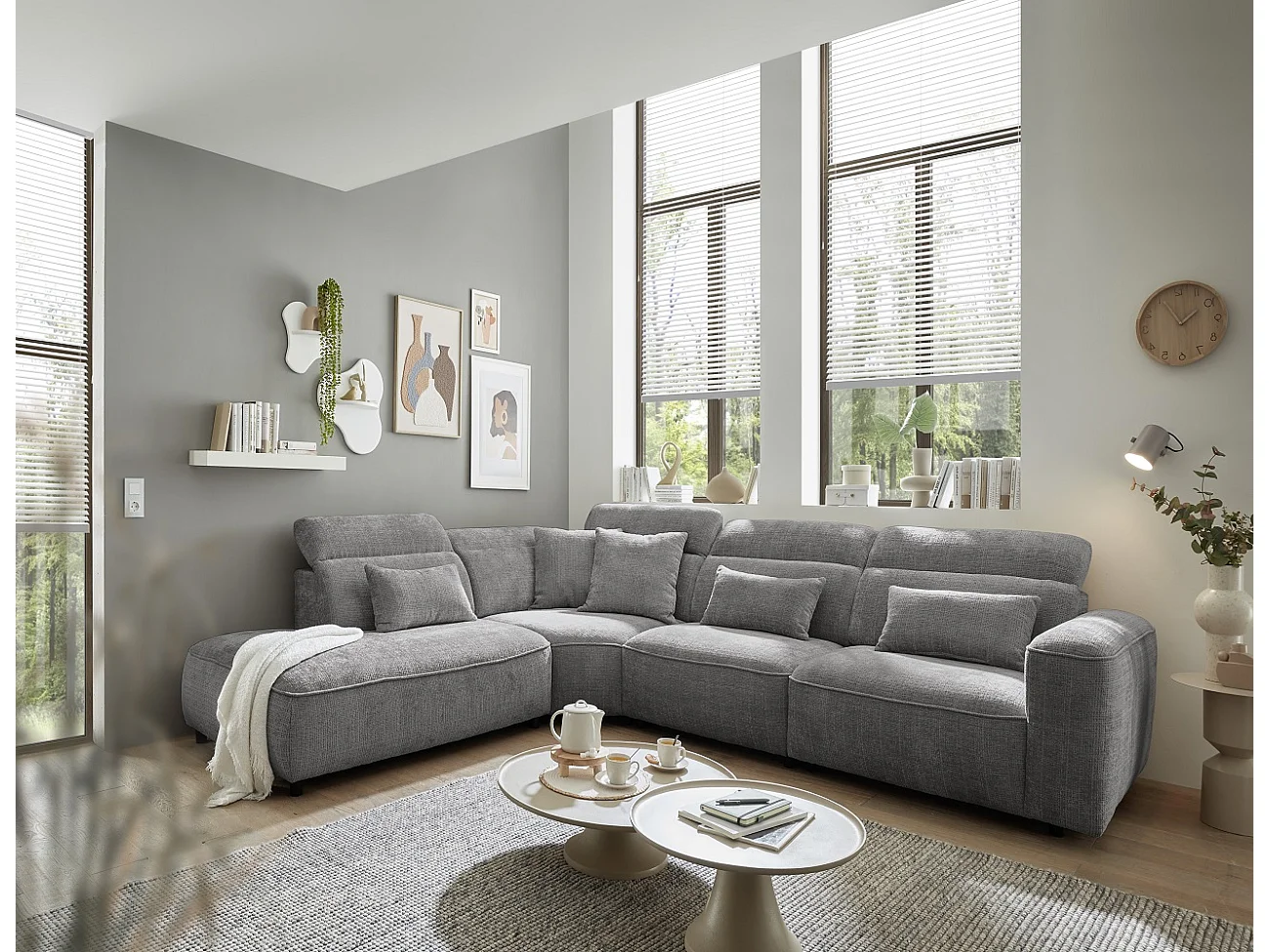 MYHOMELANDO Mansfield hoekbank – L-vorm met 5-voudig verstelbare hoofdsteunen, microvezel-chenille