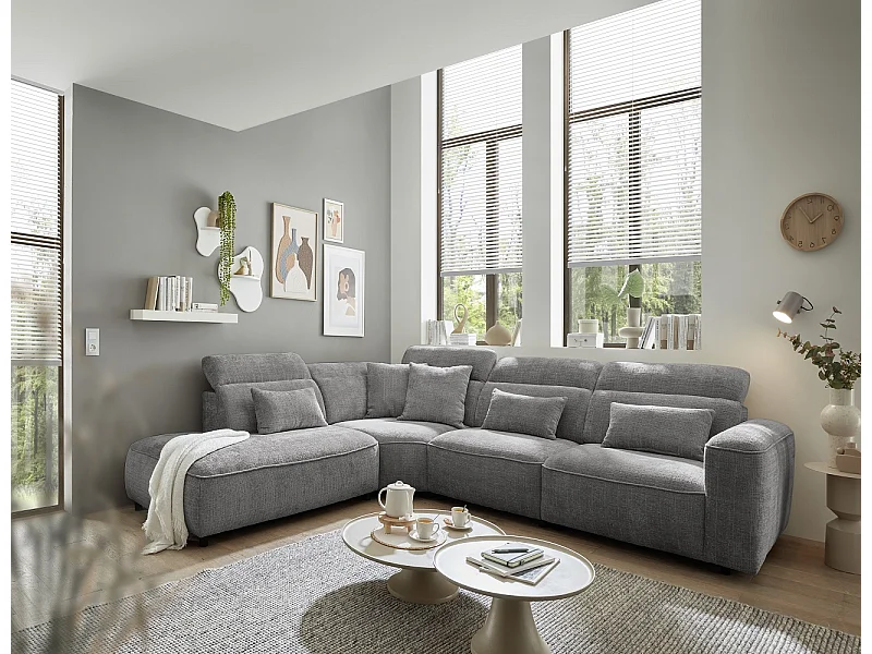 MYHOMELANDO Mansfield hoekbank – L-vorm met 5-voudig verstelbare hoofdsteunen, microvezel-chenille