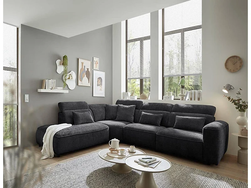 MYHOMELANDO Mansfield canapé d’angle – forme en L avec appuie-têtes réglables sur 5 positions, microfibre chenille