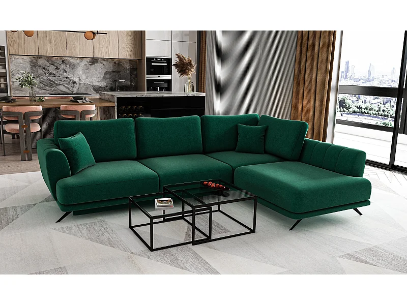 MYHOMELANDO Lagos canapé d’angle – forme en L avec fonction couchage et coffre de rangement