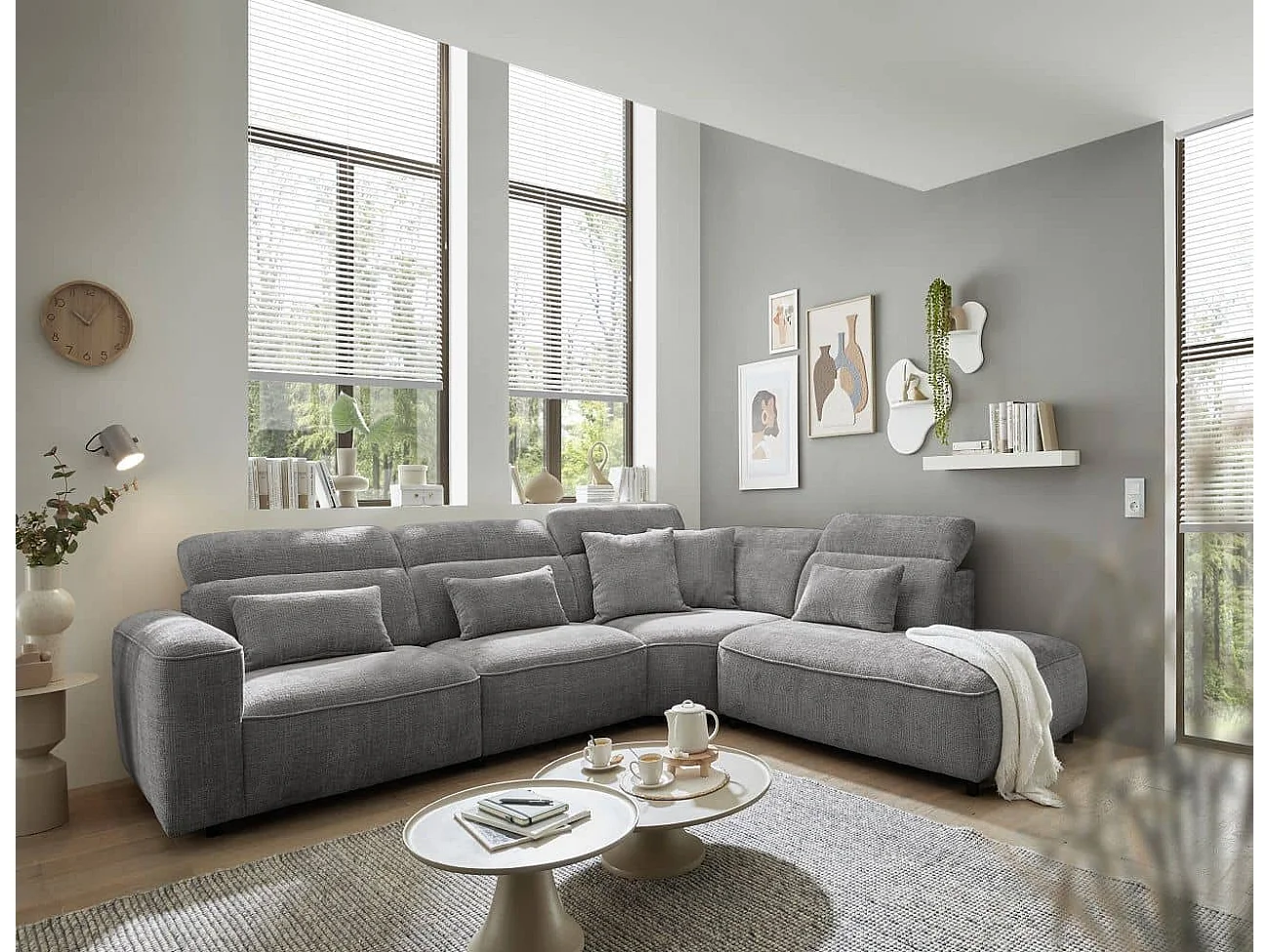 MYHOMELANDO Mansfield hoekbank – L-vorm met 5-voudig verstelbare hoofdsteunen, microvezel-chenille