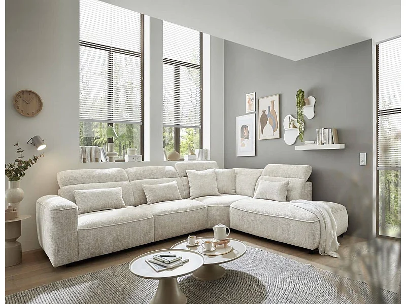 MYHOMELANDO Mansfield canapé d’angle – forme en L avec appuie-têtes réglables sur 5 positions, microfibre chenille