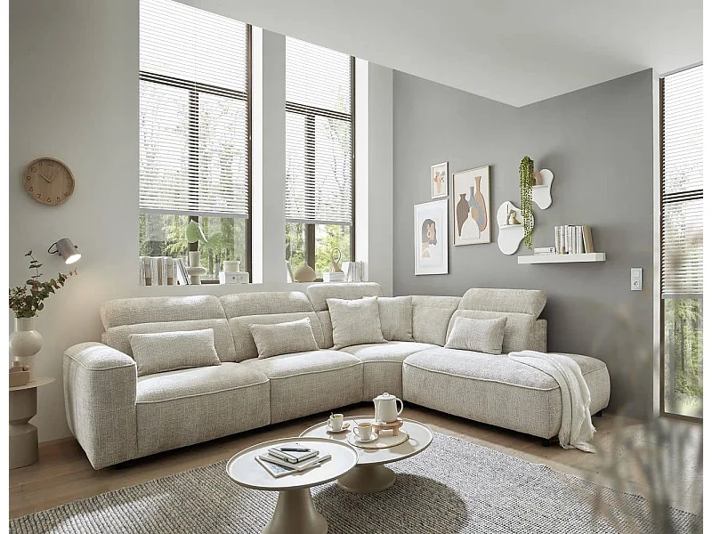 MYHOMELANDO Mansfield hoekbank – L-vorm met 5-voudig verstelbare hoofdsteunen, microvezel-chenille