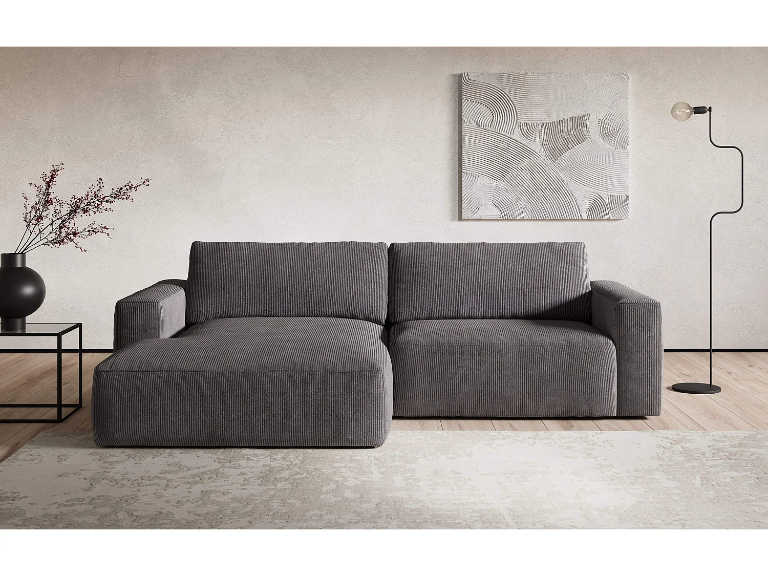 MYHOMELANDO hoekbank Lasso – L-vorm in cord, 3-zits