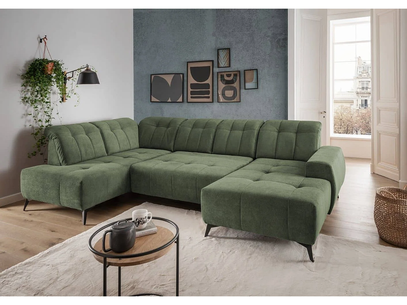 MYHOMELANDO Summer woonlandschap – U-vorm in Coroni-stof met elektrische relaxfunctie