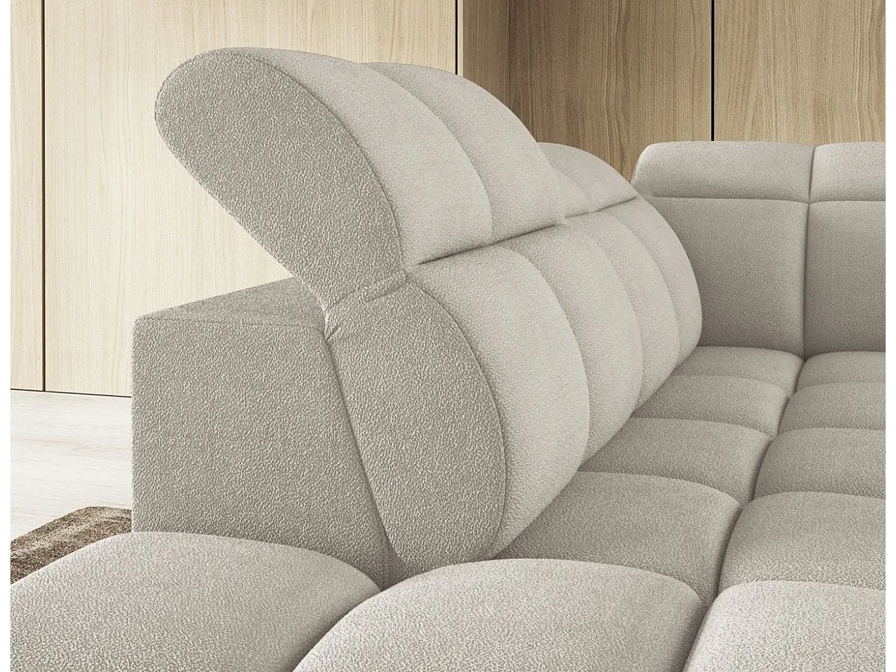 MYHOMELANDO Falconn canapé d’angle – forme en L avec avance électrique de l’assise, coffre de rangement et appuie-têtes réglables