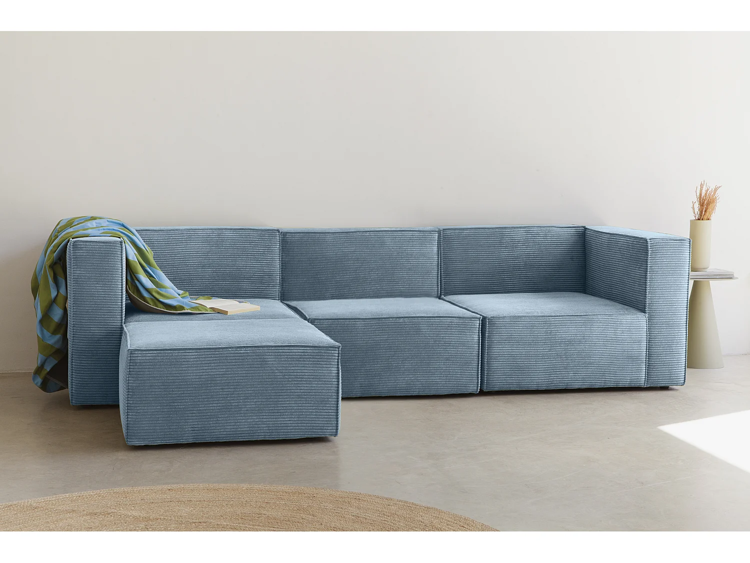 Sofa 2 plazas Chaiselongue tapizado pana azúl cornish