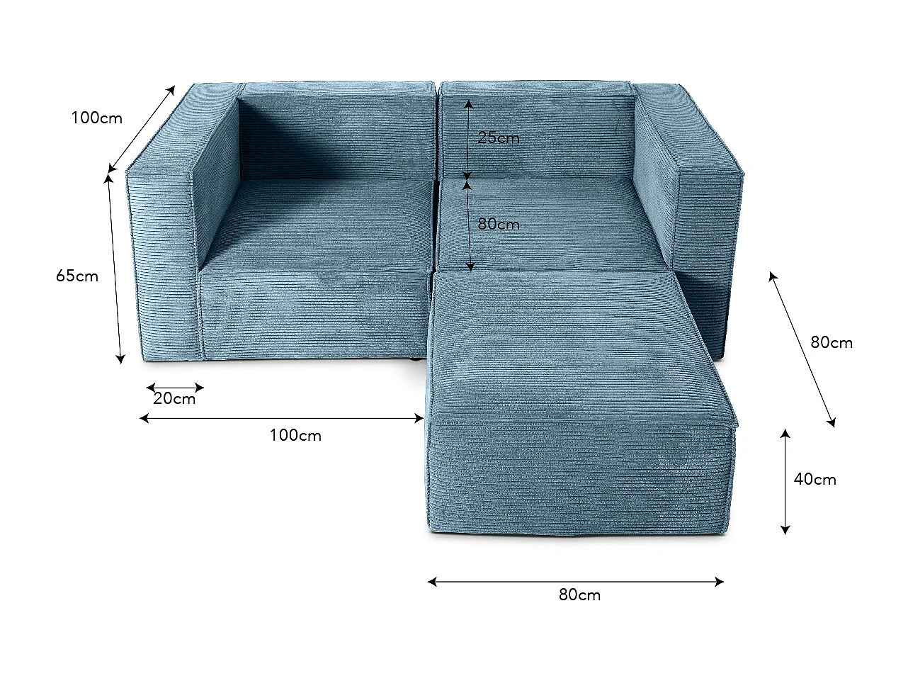 Sofa 2 plazas Chaiselongue tapizado pana azúl cornish