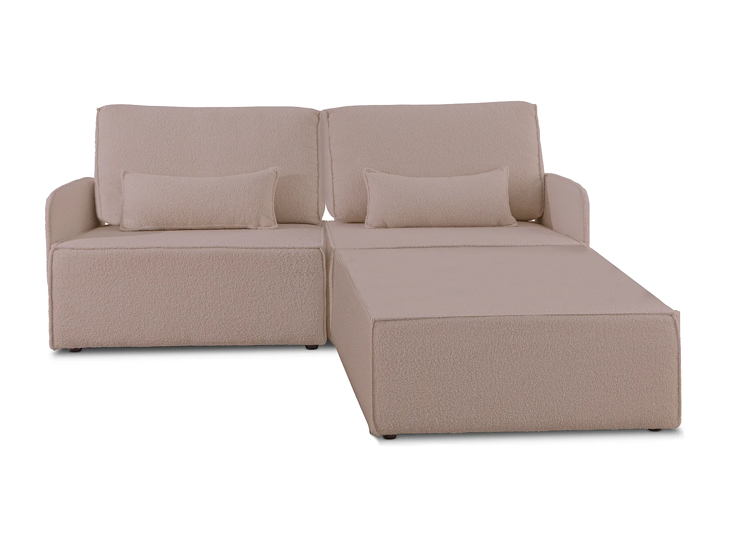 Canapé 2 places chaise longue en bouclé et en pin Rose clair