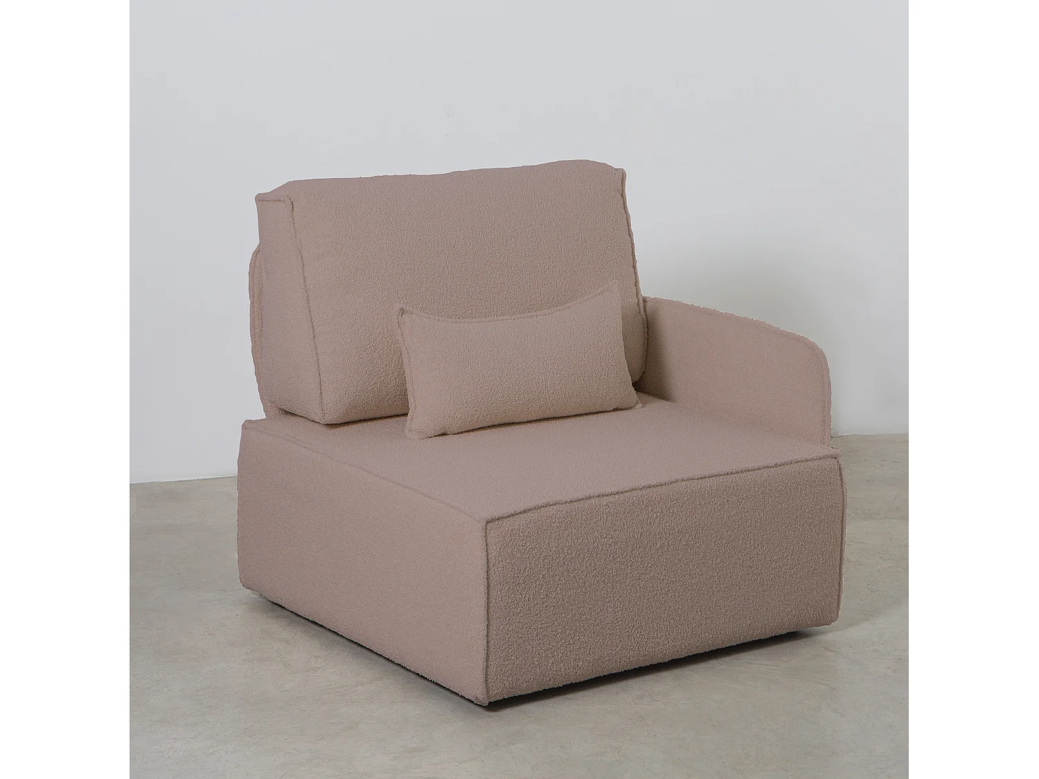 Canapé 2 places chaise longue en bouclé et en pin Rose clair