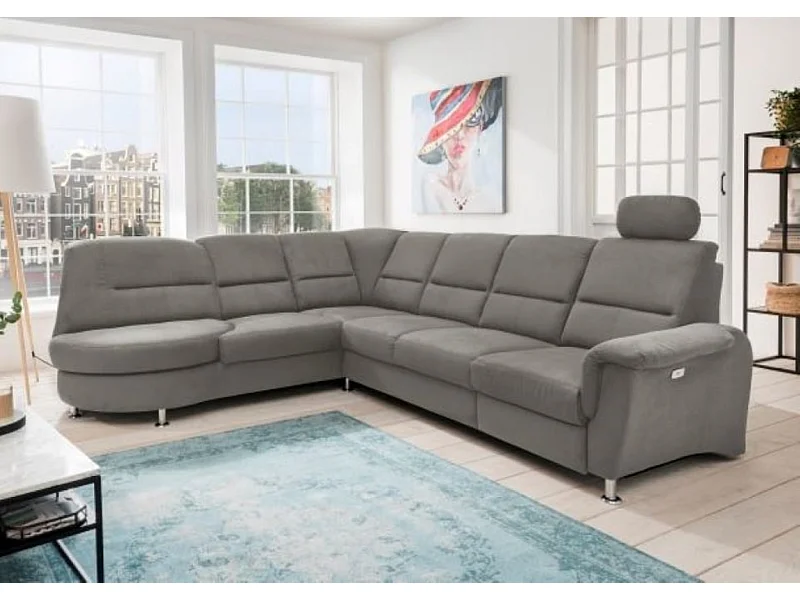 MYHOMELANDO Paris II canapé d’angle – forme en L avec fonction relax électrique et fauteuil pivotant